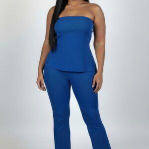 New Ladies Ultra-fine Ribbed Slit Tube Top & High-waist Flare Pants Set Size 1X